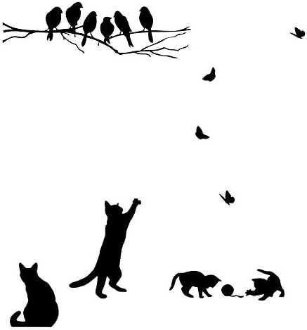2 seta naljepnica za ukrašavanje zidova, crna mačka i grane drveća, ptice, umjetničke Zidne naljepnice, Uradi Sam zidno slikanje