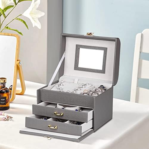Kutija Organizator nakita Jiduo, futrola za skladištenje nakita, princeza stil 3 sloja fauksna kožna zaslon držač nakita