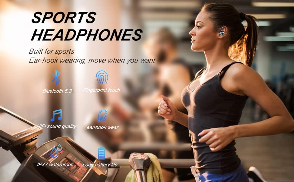 Qlxaqlx istinski bežični uši putem Bluetooth -a, trčanje, rad, slušalice, vodootporne i prašine, do 50h trajanja baterije,