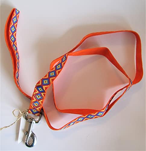 Prilagođena ručna izrada u SAD -u narančasti aztec s plavim dijamantima kabelskim kabelom i povodcima