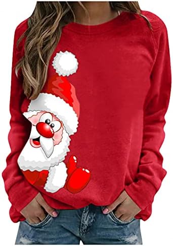Icodod chirstmas ženski vrhovi Djed Mraz Claus Print majice dukserica dugih rukava casual bluza pulover