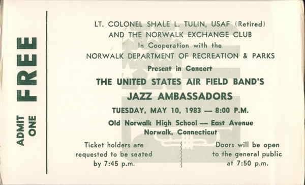 Jazz Ambasadori Sjedinjenih Država Air Field Band - Priznajte One Norwalk, Connecticut Original Vintage Razglednica