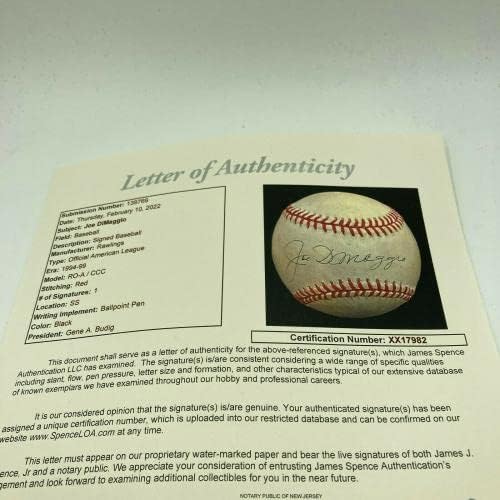 Lijep Joe DiMaggio potpisao je službeni bejzbol američke lige JSA CoA - Autografirani bejzbol