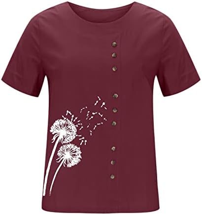 KCJGIKPOK Womens bluza, cvjetni otisak kratkih rukava okrugli vrat Preveliki pamučni laneni majica casual ženke plus majice