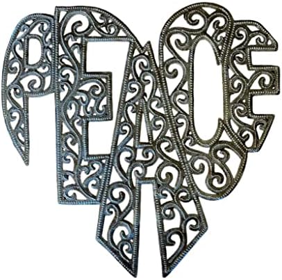 Znak mira, znak mira u obliku srca, viseći metalni zid, ručno izrađen, 15 x 16 inča