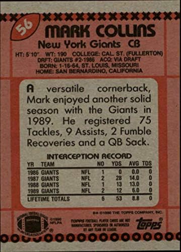 1990. Topps 56 Mark Collins NY Giants NFL nogometna karta NM-MT