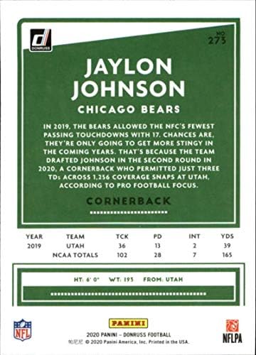 2020. Donruss 273 Jaylon Johnson Chicago Bears NFL Football Card NM-MT