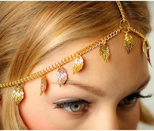 Lanac za glavu u Boho stilu, privjesak sa zlatnim listom, festivalski lanac za kosu, nakit s resicama, egipatsko pokrivalo
