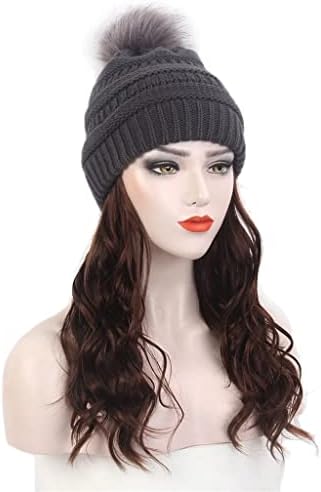 modna europska i američka ženska kapa za kosu, jedna siva pletena kapa, perika, duga kovrčava Smeđa Perika i šešir, jedna
