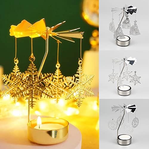 Rotirajući držač svjetiljke za čaj, 1pcs rotirajući svijećnjak Božićni metalni svijećnjaci snježna pahulja Jelen božićno