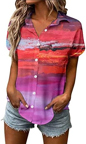 Dame majice Summer Leasual gumb s kratkim rukavima Down 3D grafička košulja Trendy maslačka cvjetna košulja