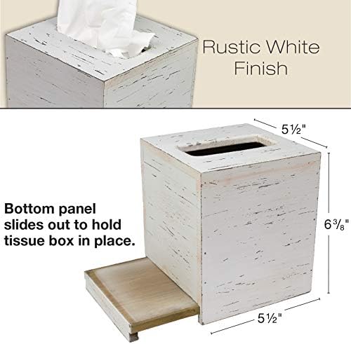 Excello Global Products Rustikalni poklopac kutije s tkivom od bijelog barnwood-a: kutija kockice tkiva uključuje donje ploče