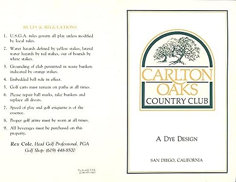 Kellen Winslow potpisala je Carlton Oaks Country Club Scorecard BAS U09331
