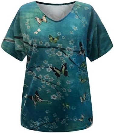 Brunch majica za žene Ljetna jesen kratki rukav v vrat leptir slikati tisak gornjih majice djevojke 2023 mz