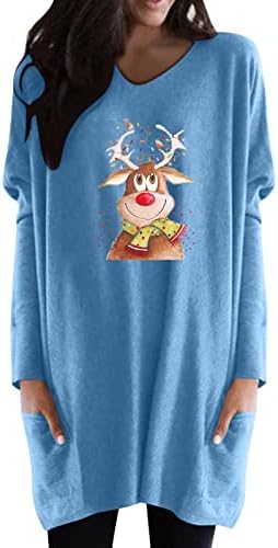 BEUU božićne košulje za žene casual posada vrat božićni jeleni tisak dugih rukava majice labave meke pulover midi tee vrhove