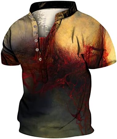 2023. Nova muška modna ličnost retro 6 gumbi Collar Digitalni 3D tisak majice majice s kratkim rukavima košulja